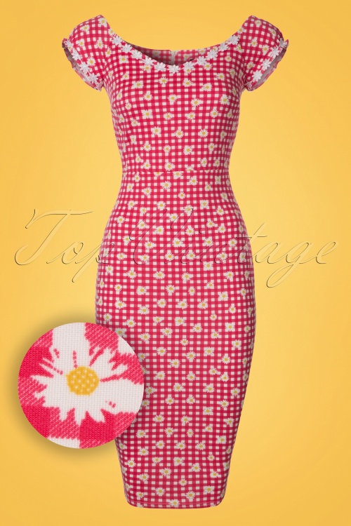 Vintage Chic for Topvintage - Rachel geruite penciljurk in rood en wit 2
