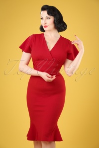 Vintage Chic for Topvintage - Peggy Wasserfall-Bleistiftkleid in Rot