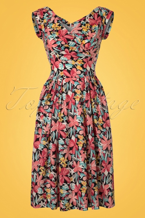 Emily and Fin - 50s Florence Exotic Blooms Dress in Multi 2