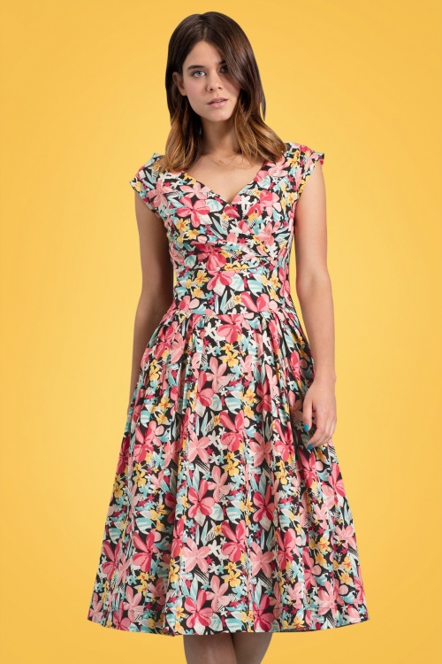 Emily and Fin - Florence Exotic Blooms Dress Années 50 Multicolore 6