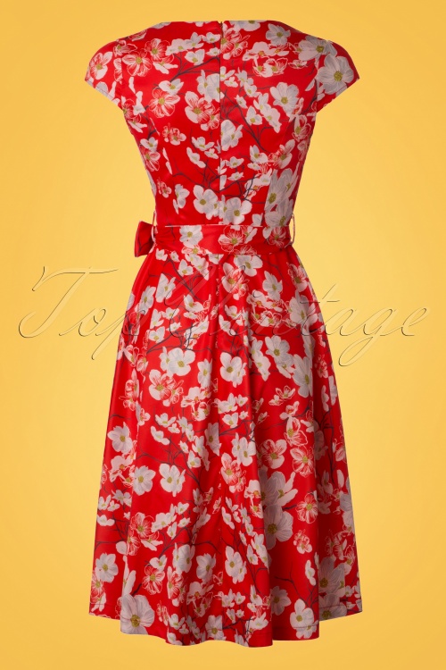 Lindy Bop - 50s Dawn Flower Swing Dress in Red 5