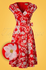Lindy Bop - 50s Dawn Flower Swing Dress in Red 2