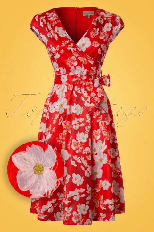Lindy Bop - 50s Dawn Flower Swing Dress in Red 2