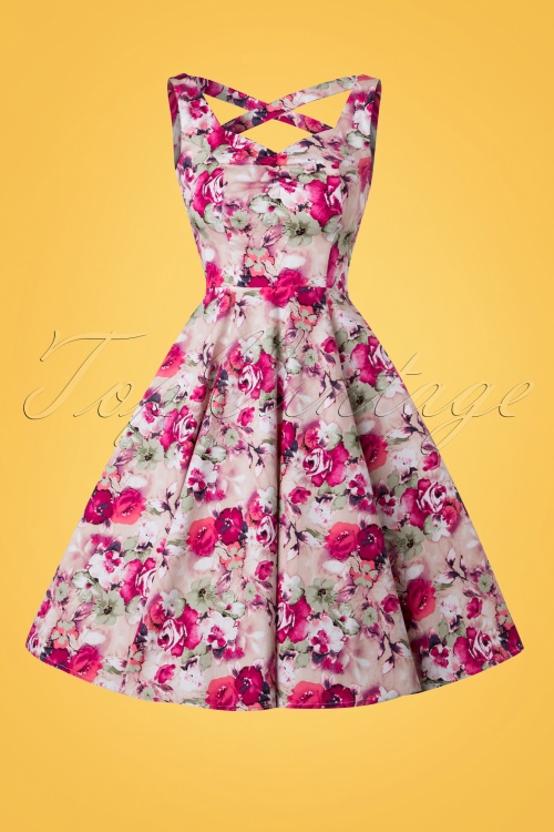 Hearts & Roses - 50s Samantha Floral Swing Dress in Pink 3
