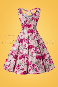 Hearts & Roses - 50s Samantha Floral Swing Dress in Pink 7