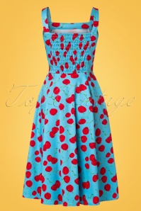 Hearts & Roses - 50s Martina Cherry Sun Swing Dress in Aqua Blue 6