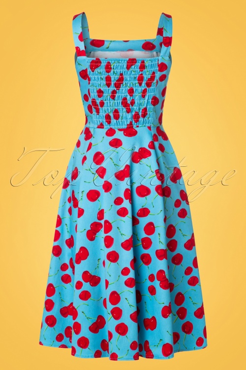 Hearts & Roses - Martina Cherry Sun Swing Dress Années 50 en Bleu Aqua 6