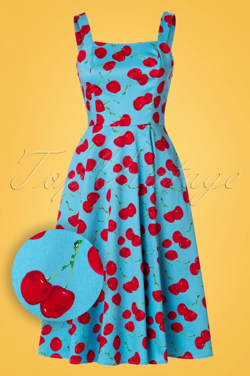 Hearts & Roses - Martina Cherry Sun Swing Dress Années 50 en Bleu Aqua 3
