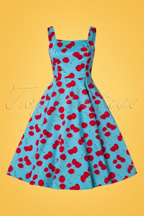 Hearts & Roses - Martina Cherry Sun Swing Dress Années 50 en Bleu Aqua 4
