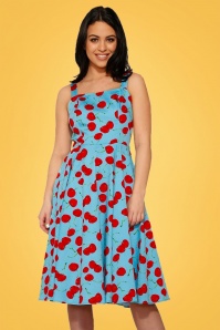 Hearts & Roses - Martina Cherry Sun Swing Dress Années 50 en Bleu Aqua 9