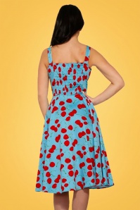 Hearts & Roses - 50s Martina Cherry Sun Swing Dress in Aqua Blue 10