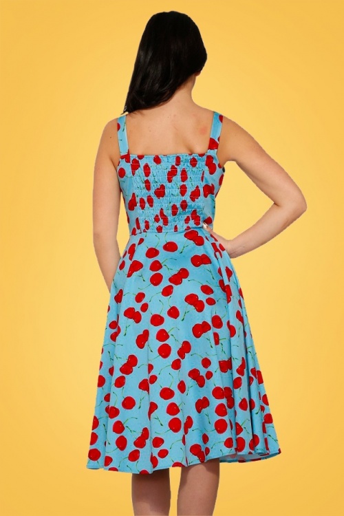 Hearts & Roses - 50s Martina Cherry Sun Swing Dress in Aqua Blue 10