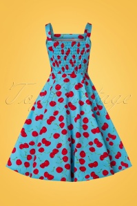 Hearts & Roses - Martina Cherry Sun Swing Dress Années 50 en Bleu Aqua 7