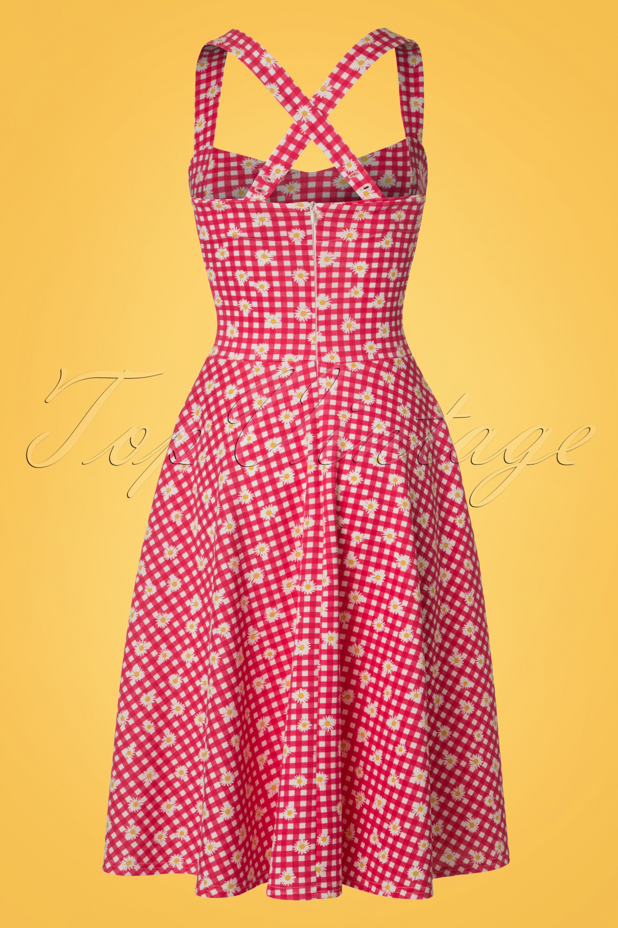 Vintage Chic for Topvintage - Judith geruite swingjurk in rood en wit 5