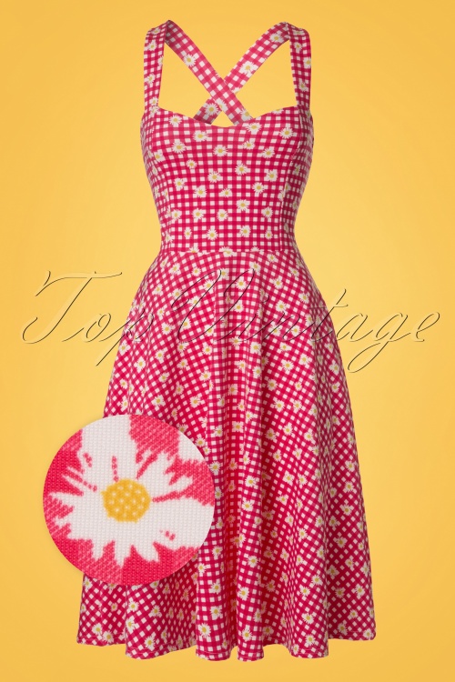 Vintage Chic for Topvintage - Judith geruite swingjurk in rood en wit 2
