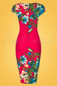 Vintage Chic for Topvintage - 60s Aloha Tropical Garden Short Sleeves Pencil Dress in Hot Pink 5