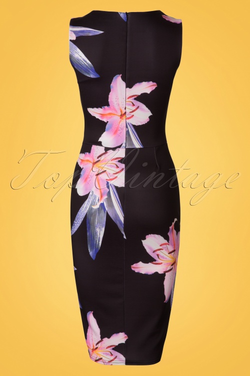 Vintage Chic for Topvintage - 50s Veronica Floral Pencil Dress in Black 5