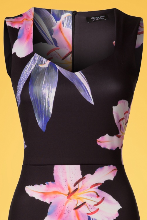 Vintage Chic for Topvintage - 50s Veronica Floral Pencil Dress in Black 3