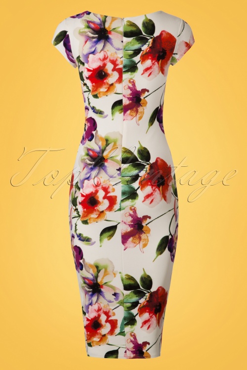 Vintage Chic for Topvintage - Marcia Floral Pique Pencil Dress Années 50 en Ivoire 5