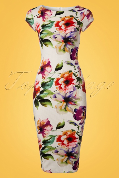 Vintage Chic for Topvintage - Marcia Floral Pique Pencil Dress Années 50 en Ivoire 2