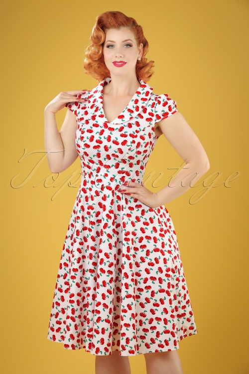 Hearts & Roses - Blossom Cherry Swing-jurk in wit