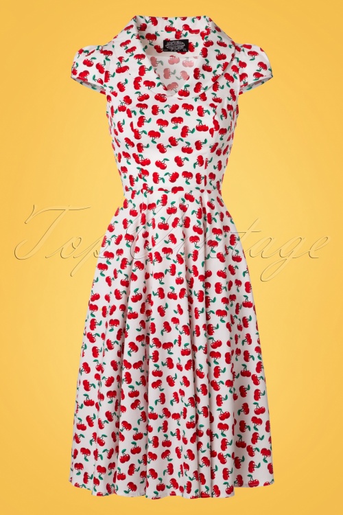 Hearts & Roses - Blossom Cherry Swing Dress Années 50 en Blanc 3