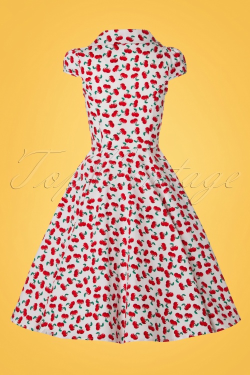 Hearts & Roses - 50s Blossom Cherry Swing Dress in White 6