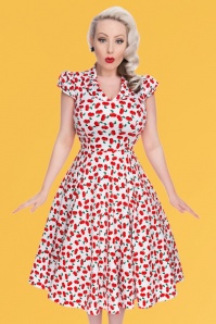 Hearts & Roses - Blossom Cherry Swing Dress Années 50 en Blanc 8