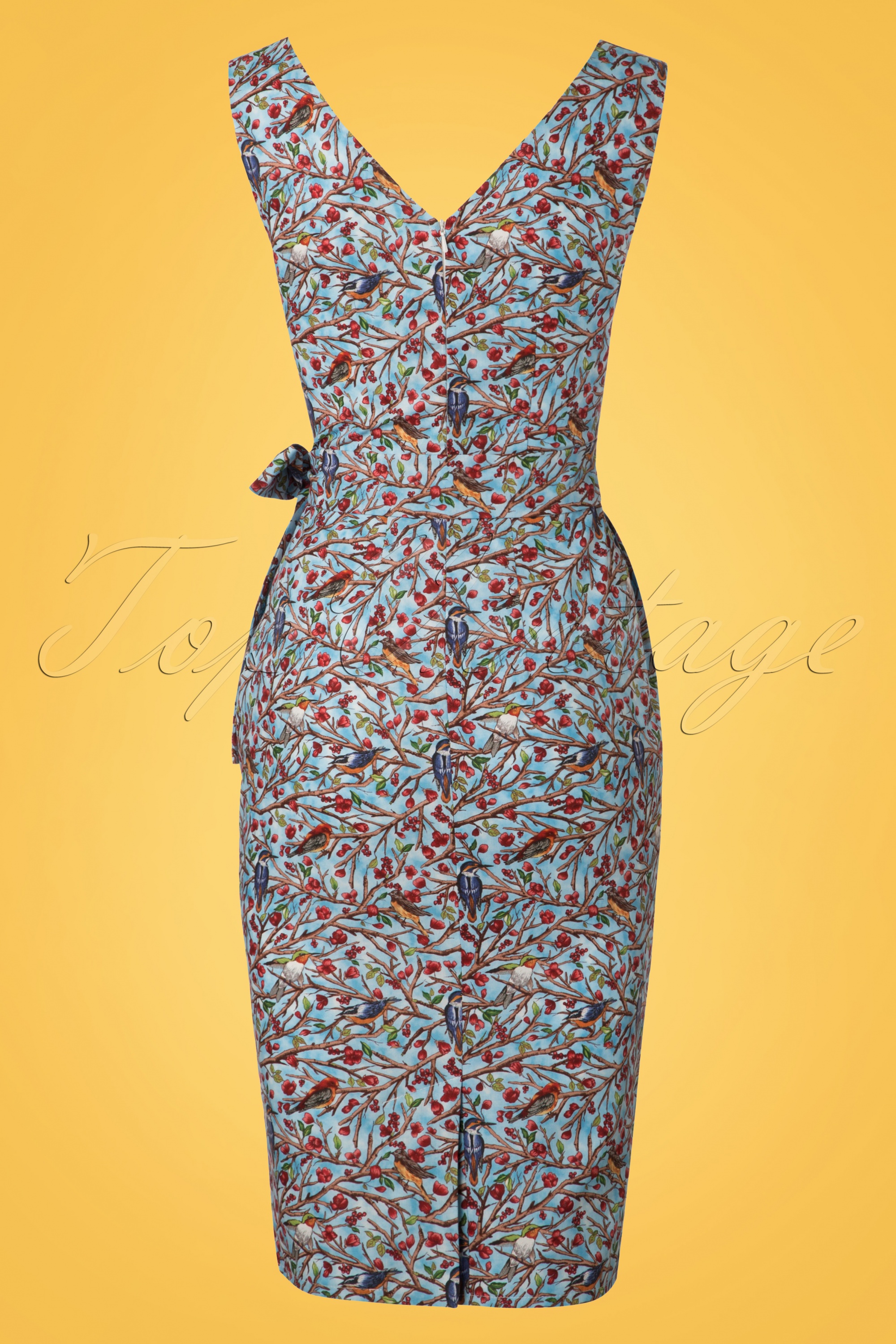 Victory Parade - Exclusief TopVintage ~ Rita Blue Bird Pencil Dress in hemelsblauw 5