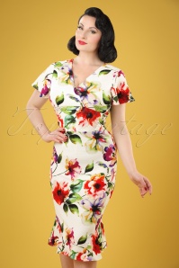 Vintage Chic for Topvintage - 50s Peggy Floral Waterfall Pencil Dress in Ivory
