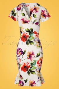 Vintage Chic for Topvintage - Peggy Floral Waterfall Pencil Dress Années 50 en Ivoire 2