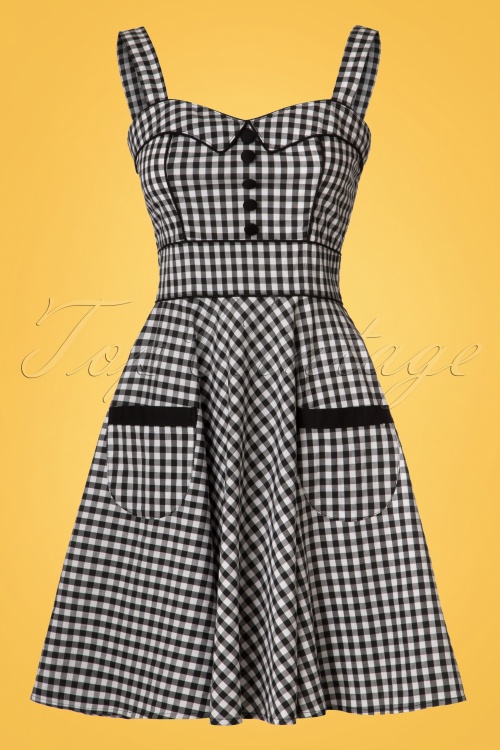 Bunny - 50s Bridget Gingham Mini Swing Dress in Black and White 2