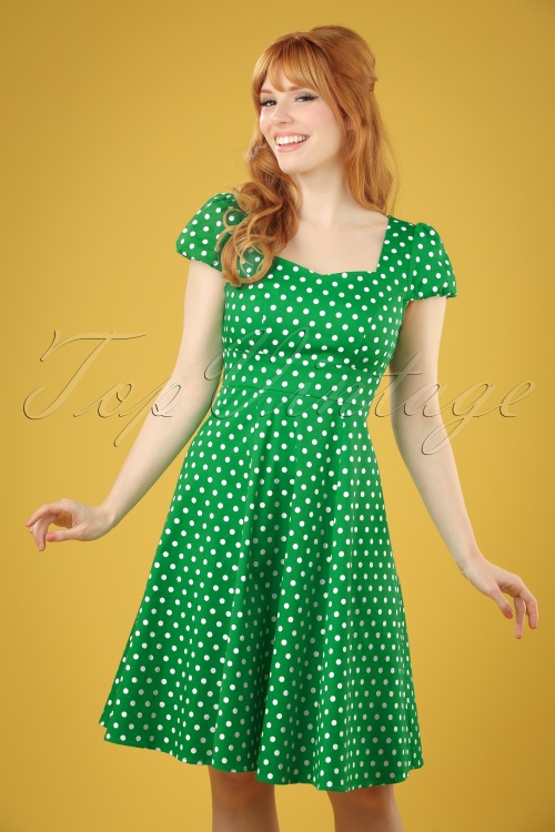 Dolly and Dotty - 50s Claudia Polkadot Swing Dress in Green