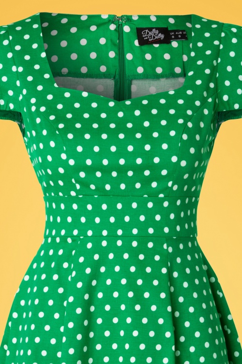 Dolly and Dotty - 50s Claudia Polkadot Swing Dress in Green 3