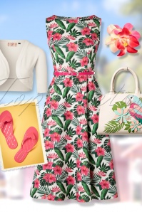 Lady V by Lady Vintage - Hepburn Hawaiian Flowers Swing-Kleid in Elfenbeinweiß 5