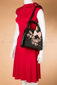 Banned Retro - 50s Carla Blossom Bow Handbag in Black and Pink 7