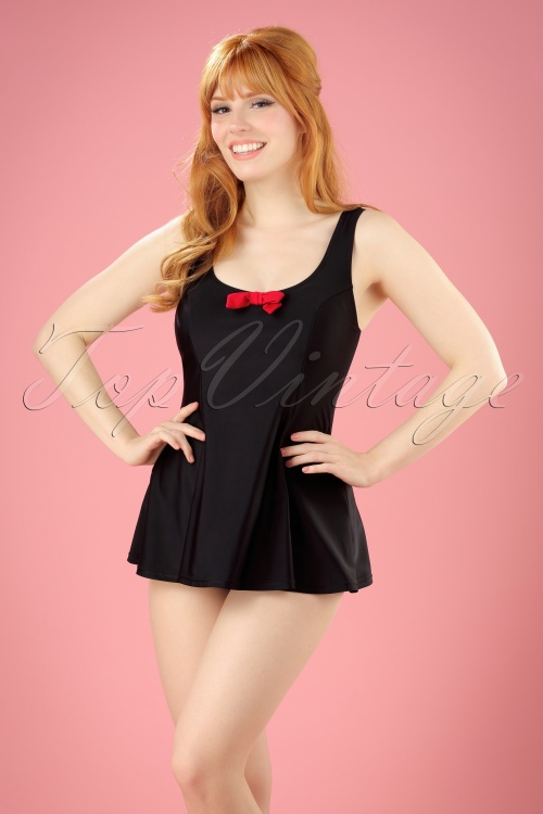 Banned Retro - TopVintage Exclusive ~ 50s Shelley Bow Swimsuit in Black and Red
