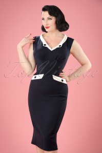 Miss Candyfloss - 50s Signe Lee Pencil Dress in Navy and White