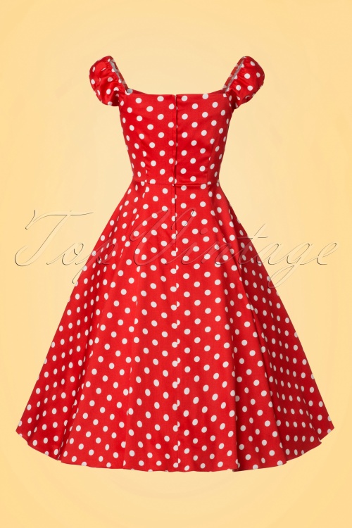 Lady V by Lady Vintage - Geflecktes Polkadot-Swing-Kleid in Rot 6