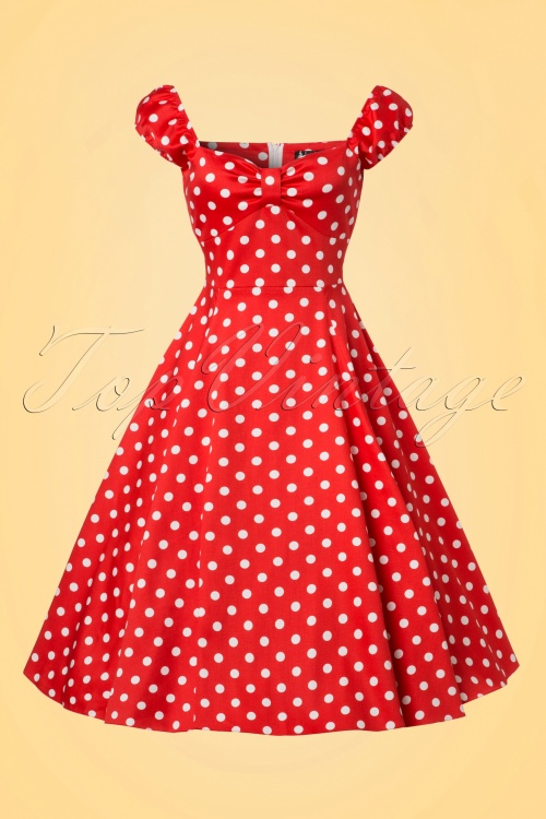 Lady V by Lady Vintage - 50s Spotty Polkadot Swing Dress in Red 2