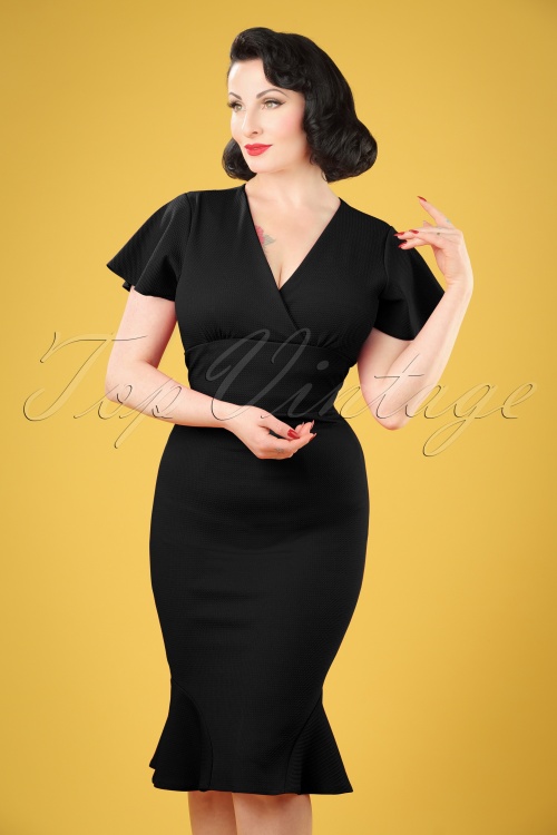 Vintage Chic for Topvintage - Peggy Waterfall Pencil Dress Années 50 en Noir