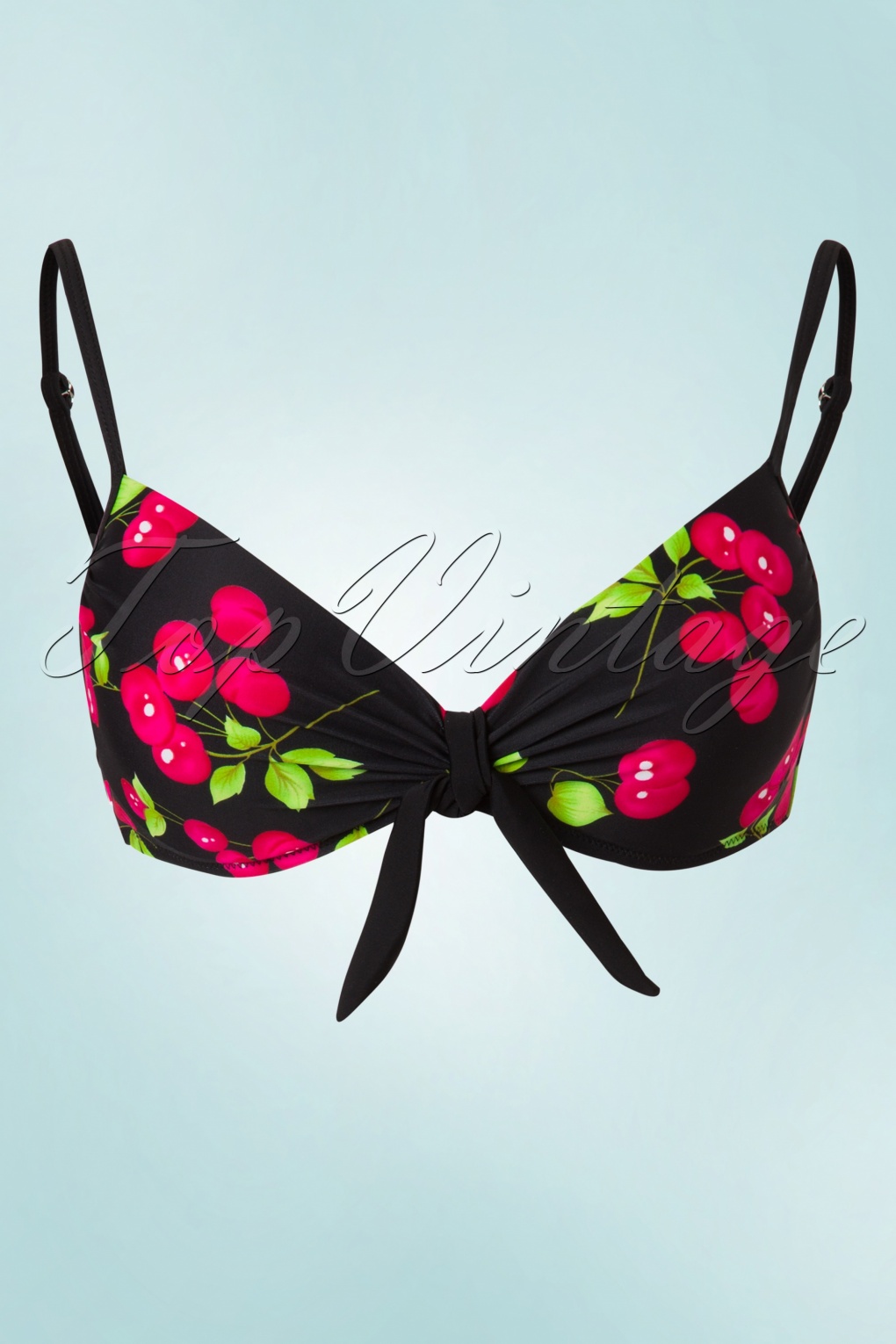 Belsira 50s Bella Cherry Bikini Top in Black Shop at Topvintage