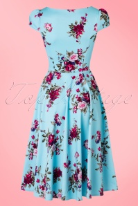 Hearts & Roses - 50s Bonnie Floral Swing Dress in Light Blue 5