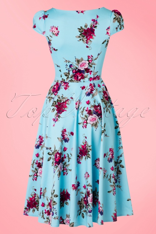 Hearts & Roses - Bonnie Floral Swing-jurk in lichtblauw 5