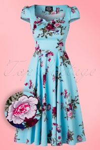 Hearts & Roses - Bonnie Floral Swing Dress Années 50 en Bleu Clair 2
