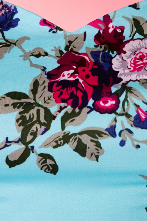 Hearts & Roses - Bonnie Swing-Kleid mit Blumenmuster in Hellblau 4