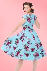 Hearts & Roses - 50s Bonnie Floral Swing Dress in Light Blue 7