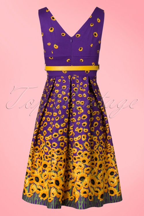 Lindy Bop - 50s Valerie Sunflowers Swing Dress in Purple 3
