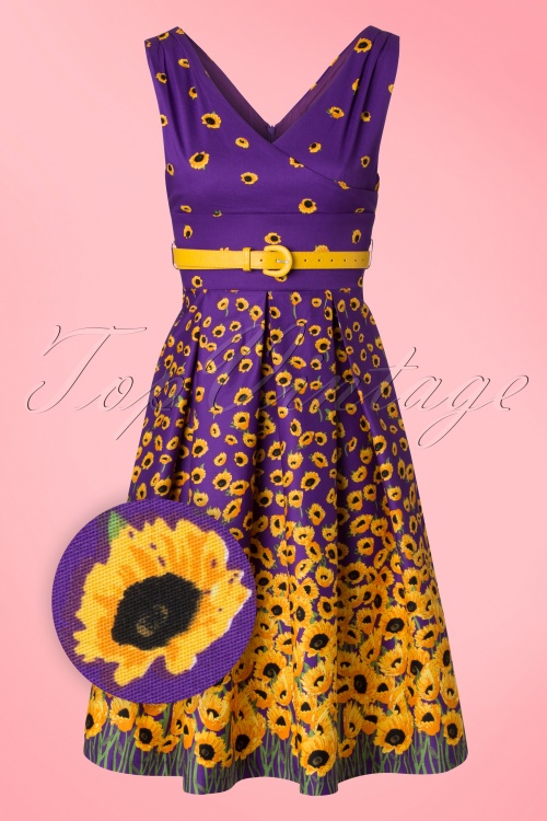 Lindy Bop - 50s Valerie Sunflowers Swing Dress in Purple 2