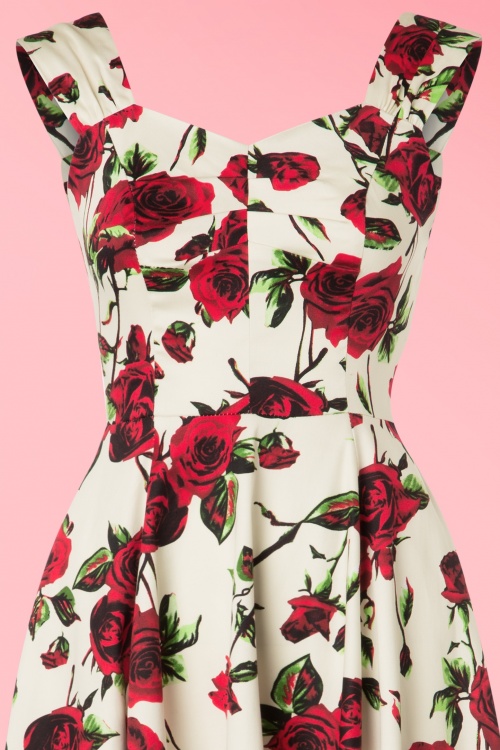 Hearts & Roses - 50s Ditsy Roses Swing Dress in Ivory 4